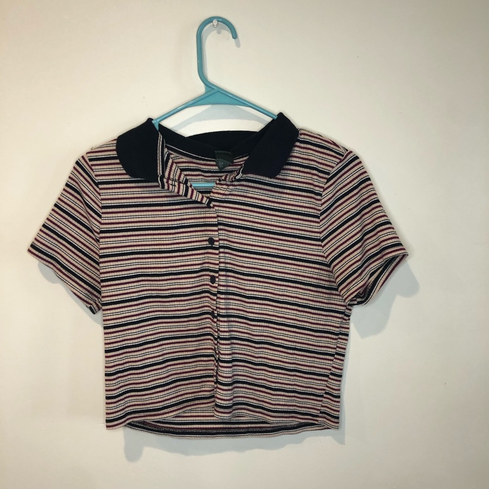 collar shirt with red white and black lines